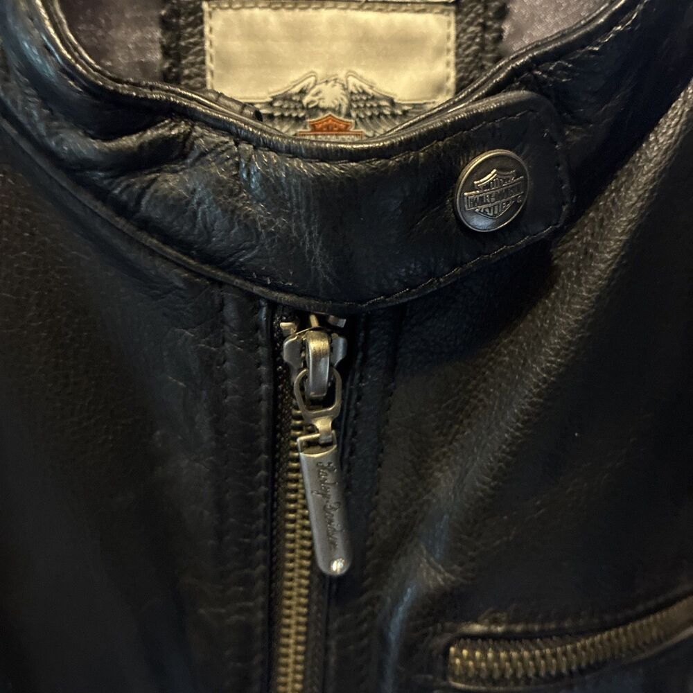 Harley Davidson Womens Medium Black Leather Rhinestone Jacket Moto Biker - Picture 5 of 12